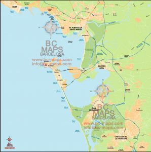 Mapa vectorial editable illustrator Eps Bahía de Cádiz