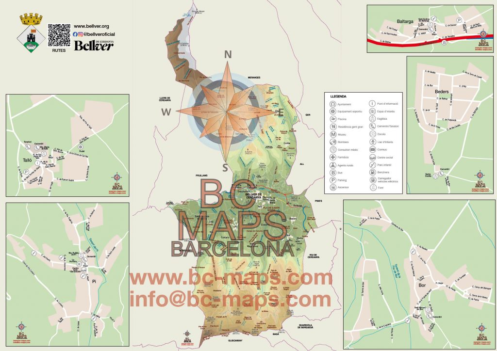 Mapa turistico Bellver de Cerdanya 2026, Baltarga, Beders, Bors, Pi y Talló