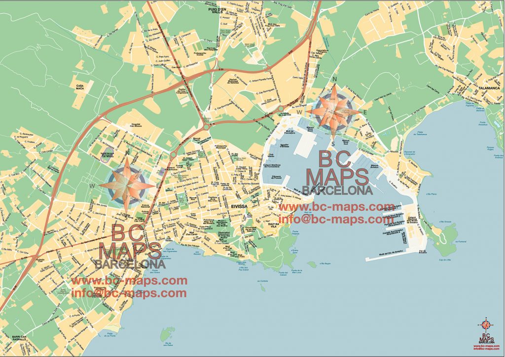 Mapa vectorial illustrator editable ciudad Ibiza NH A3