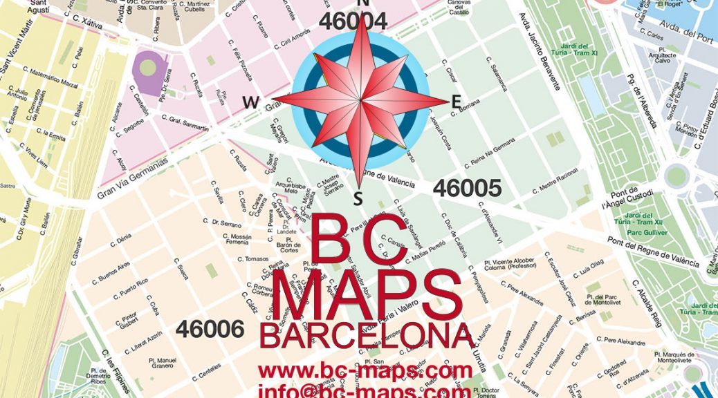 Mapa mural codigos postales valencia detalle