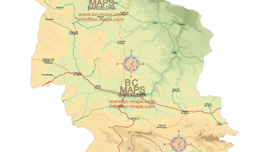 Mapa vectorial comarca Cuencas Mineras illustrator eps