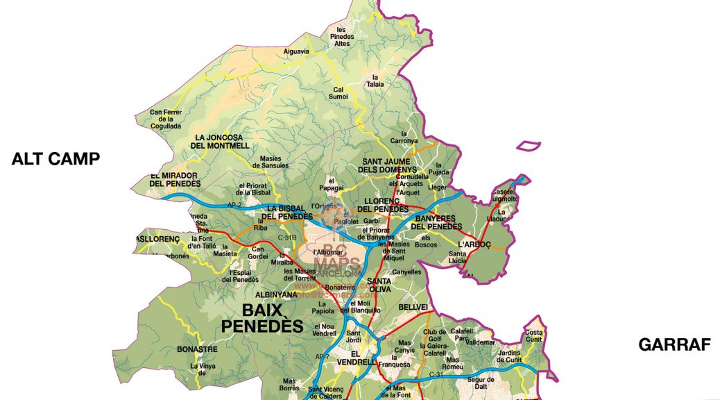 Mapa Baix Penedes vectorial illustrator eps mural