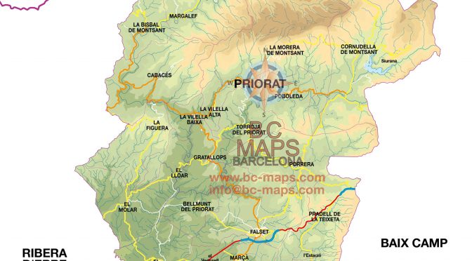 Priorat mapa vectorial de la comarca en illustrator eps | Bc Maps mapa ...