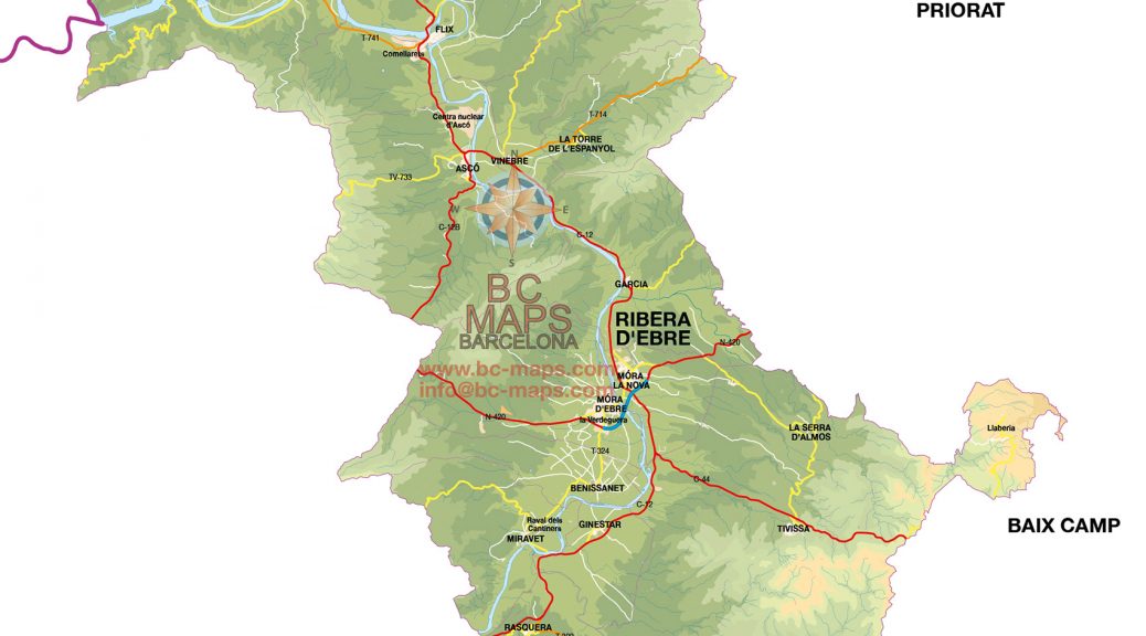 Mapa Ribera d'Ebre vectorial illustrator eps mural