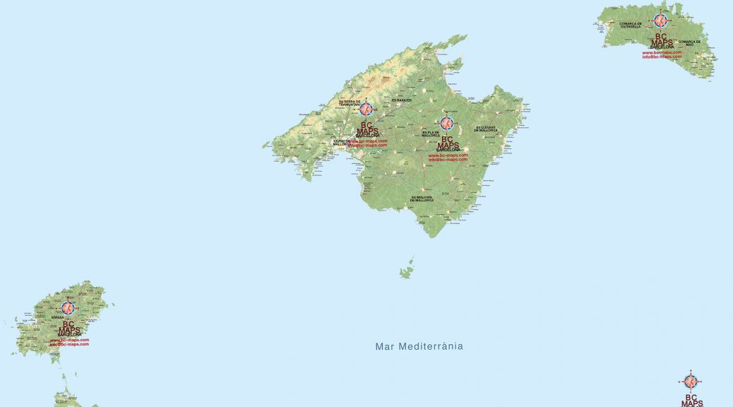 Mapa mural Baleares laminado, enmarcado, velleda o imantado