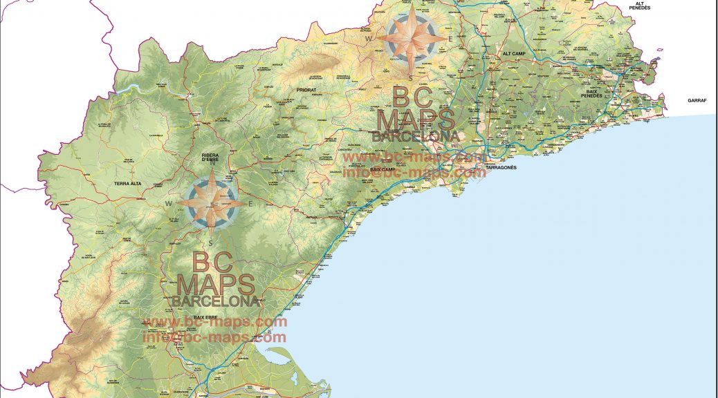 Mapa provincia Tarragona con relieve vectorial illustrator eps mural