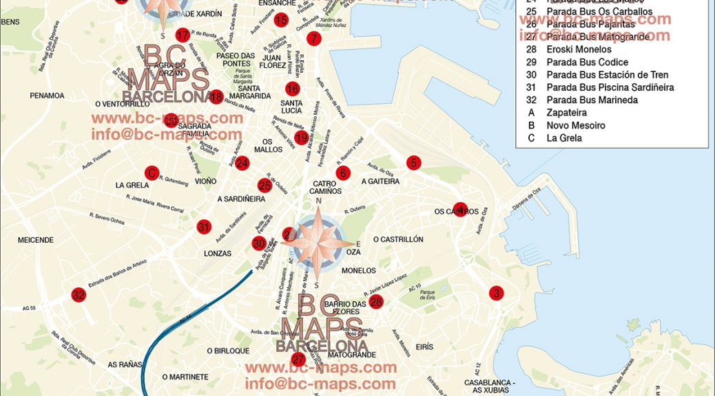 Mapa vectorial A Coruña illustrator eps ALSA